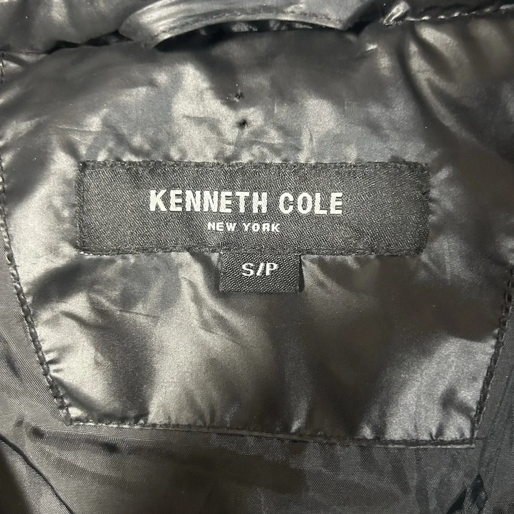 Kenneth Cole Women Silvery Mauve Black Puffer Jacket Hood Quilted Small Overcoat